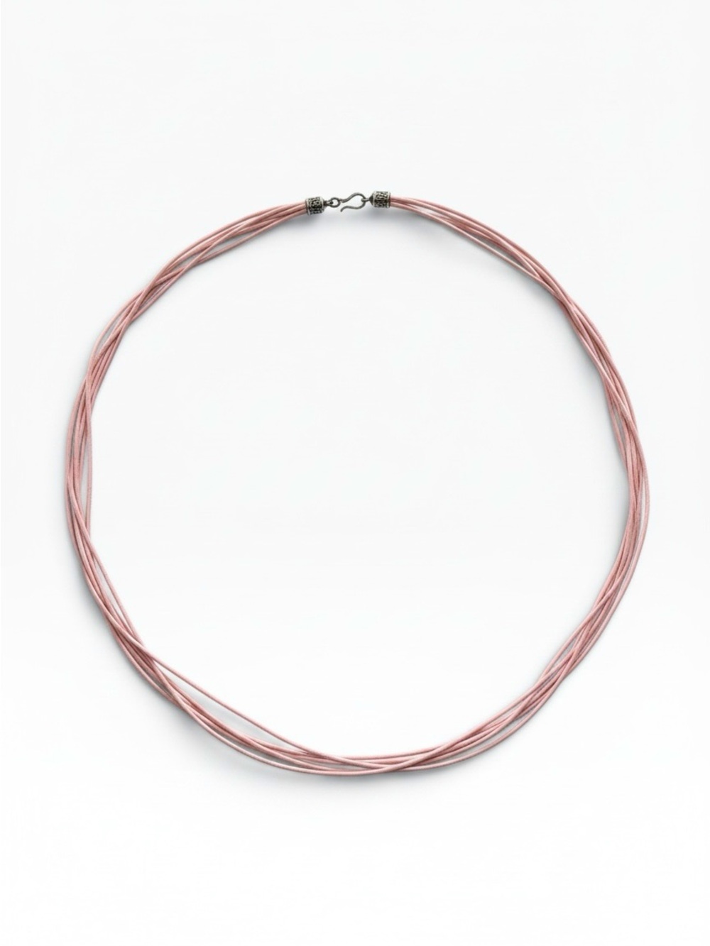 Vintage 925 Sterling Silver Pink Multi Strand Leather Necklace Boho Bali Y2K